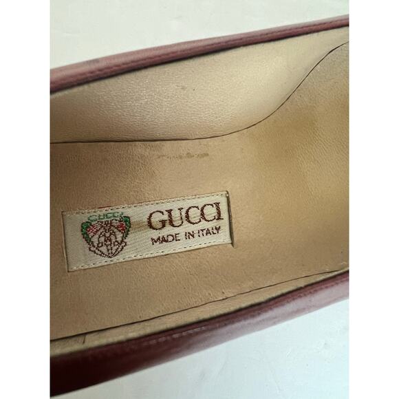 NWOT GUCCI Authentic Red Burgundy Almond Toe Medium Heel Slip On Pumps 4C EU 34C - Picture 10 of 11